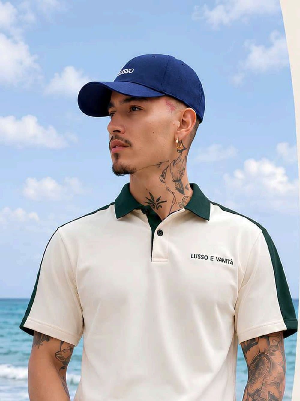 Polo Capri Contraste — Crema con Verde