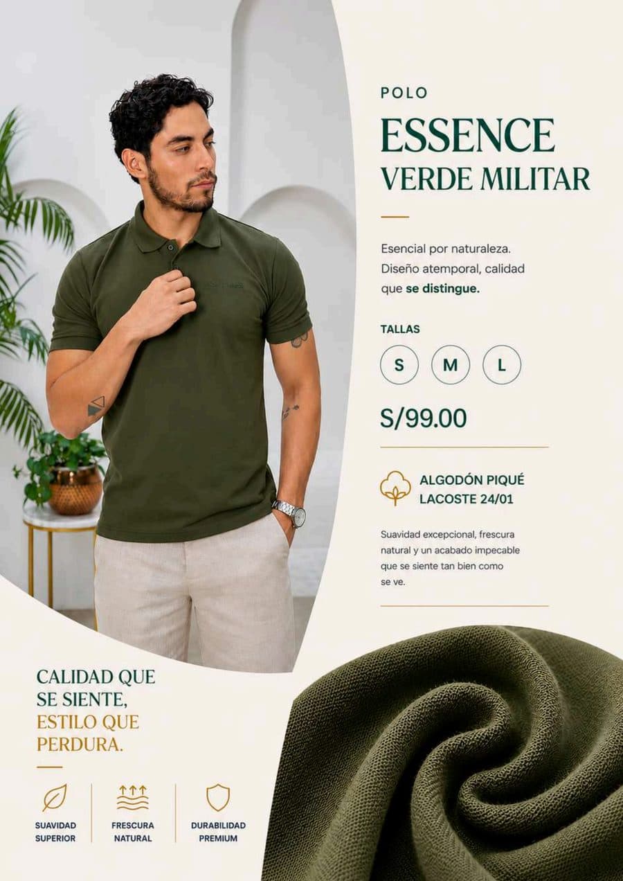 Polo Essence Verde Militar en el catálogo Julio 2026