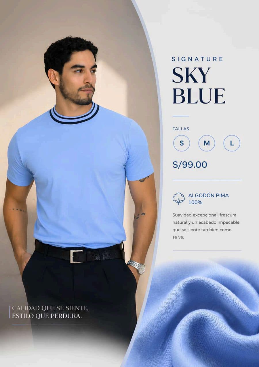 Camiseta Signature Sky Blue en el catálogo impreso