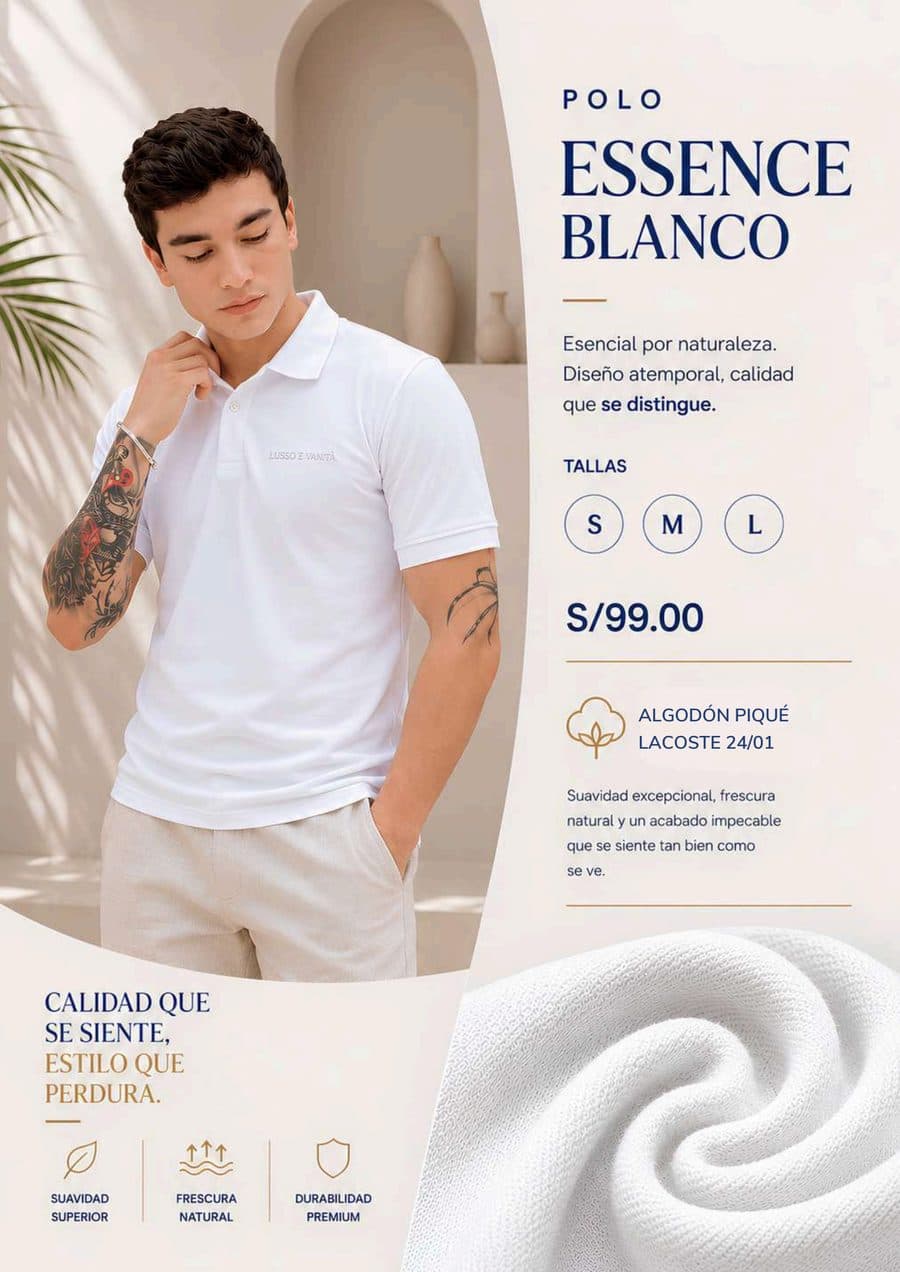 Polo Essence Blanco en el catálogo impreso