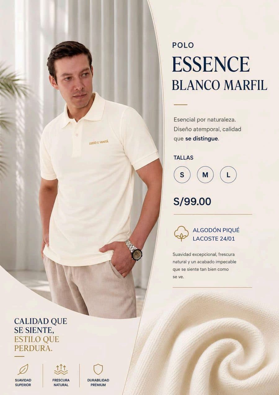 Polo Essence Blanco Marfil en el catálogo impreso