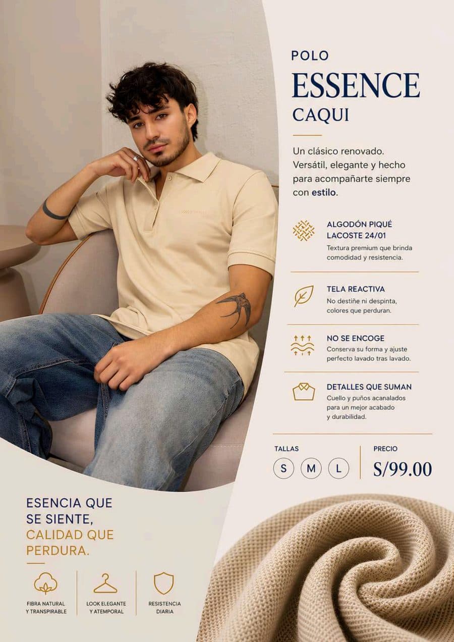 Polo Essence Caqui en el catálogo impreso