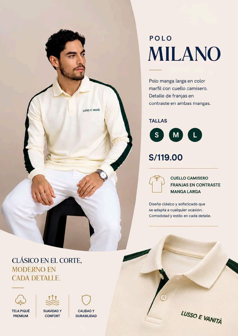 Polo Milano Manga Larga en el catálogo impreso